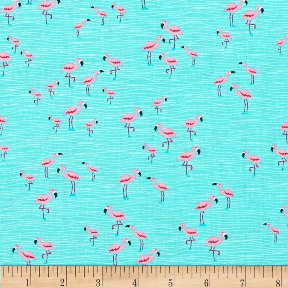 Fun Standard Treat and Pickup Bags Carry Pouch Aqua Mini Flamingos